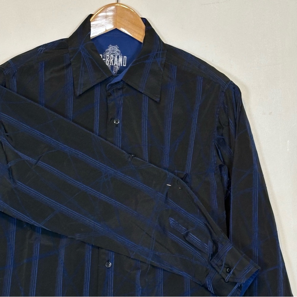 Vintage C’Brand. Y2K Blue With Abstract Black Stripes Men's Shirt Size L